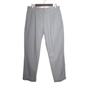 Bills Khakis Pants Mens 35 Seersucker Tapered Pleated Pinstripe Cuffed